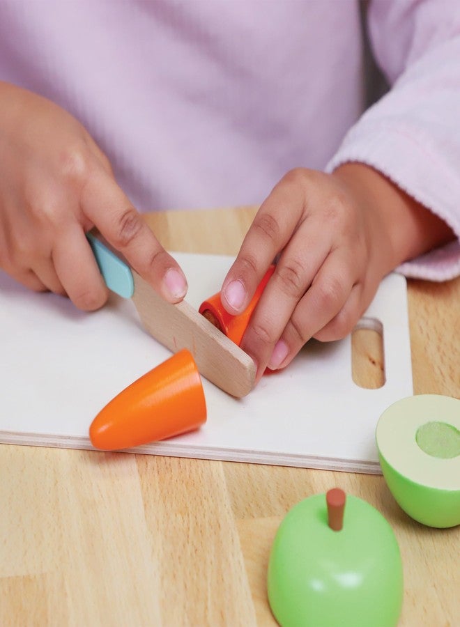 Story Magic Wooden Farm-to-Table Cutting Set, Wooden Play Food Toy, Kids Wood Cutting Fruits & Veggies, Toddler Cooking Pretend Play Kitchen Set - Image 5